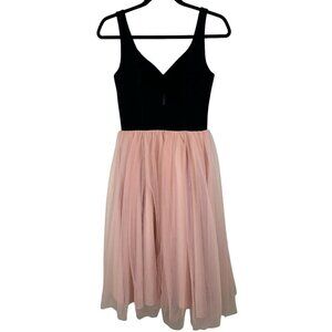 Modcloth x Collectif Isla Pink Tulle Black Velvet Midi Swing Dress XS/US 4/UK 8
